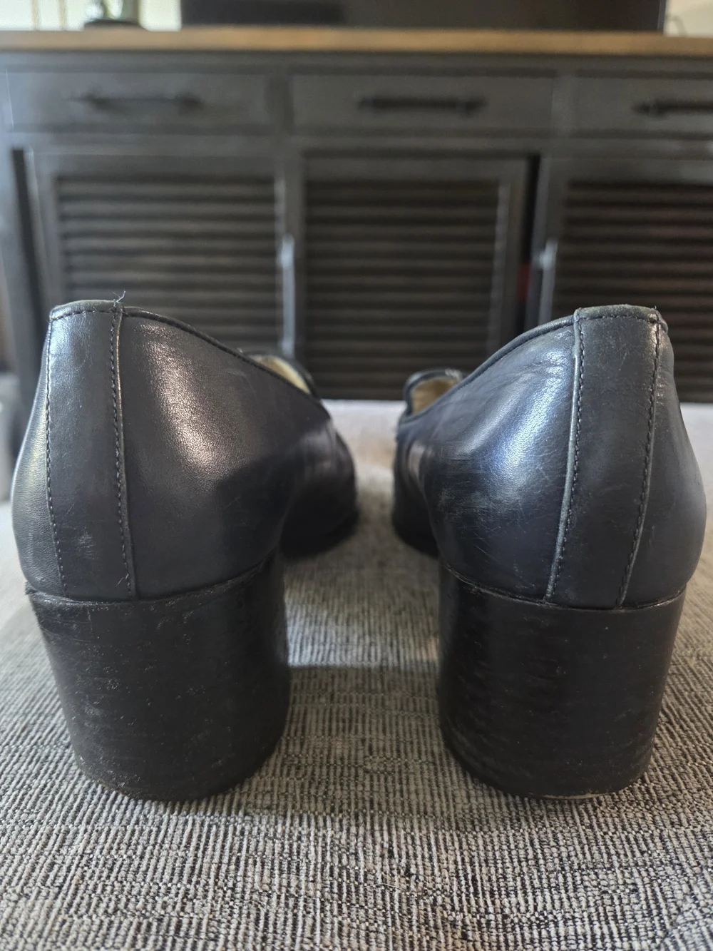 Jones New York Womens Black Leather Block Heel Loafers Size 8